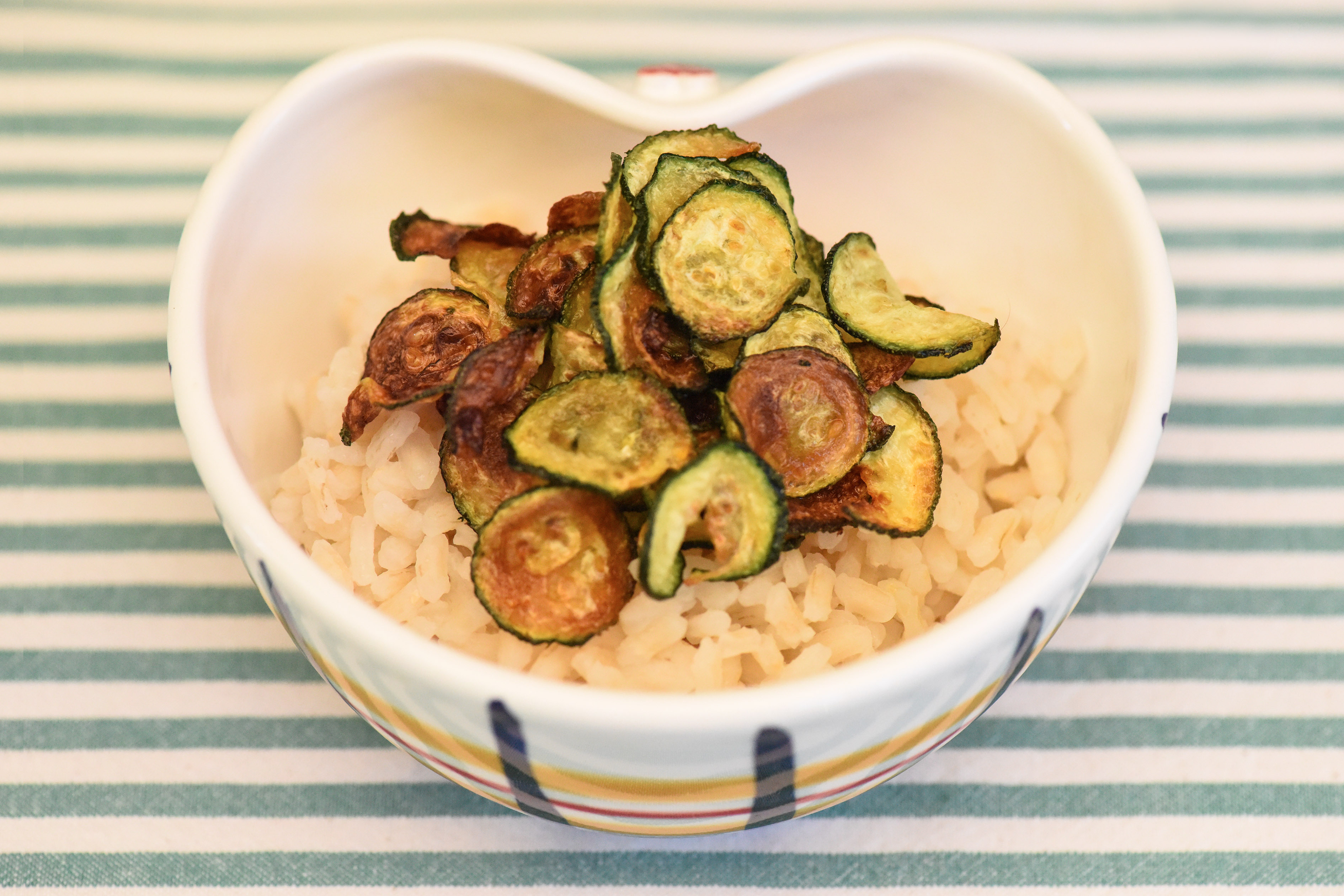50% Unpolished Carnaroli rice with fried courgettes
