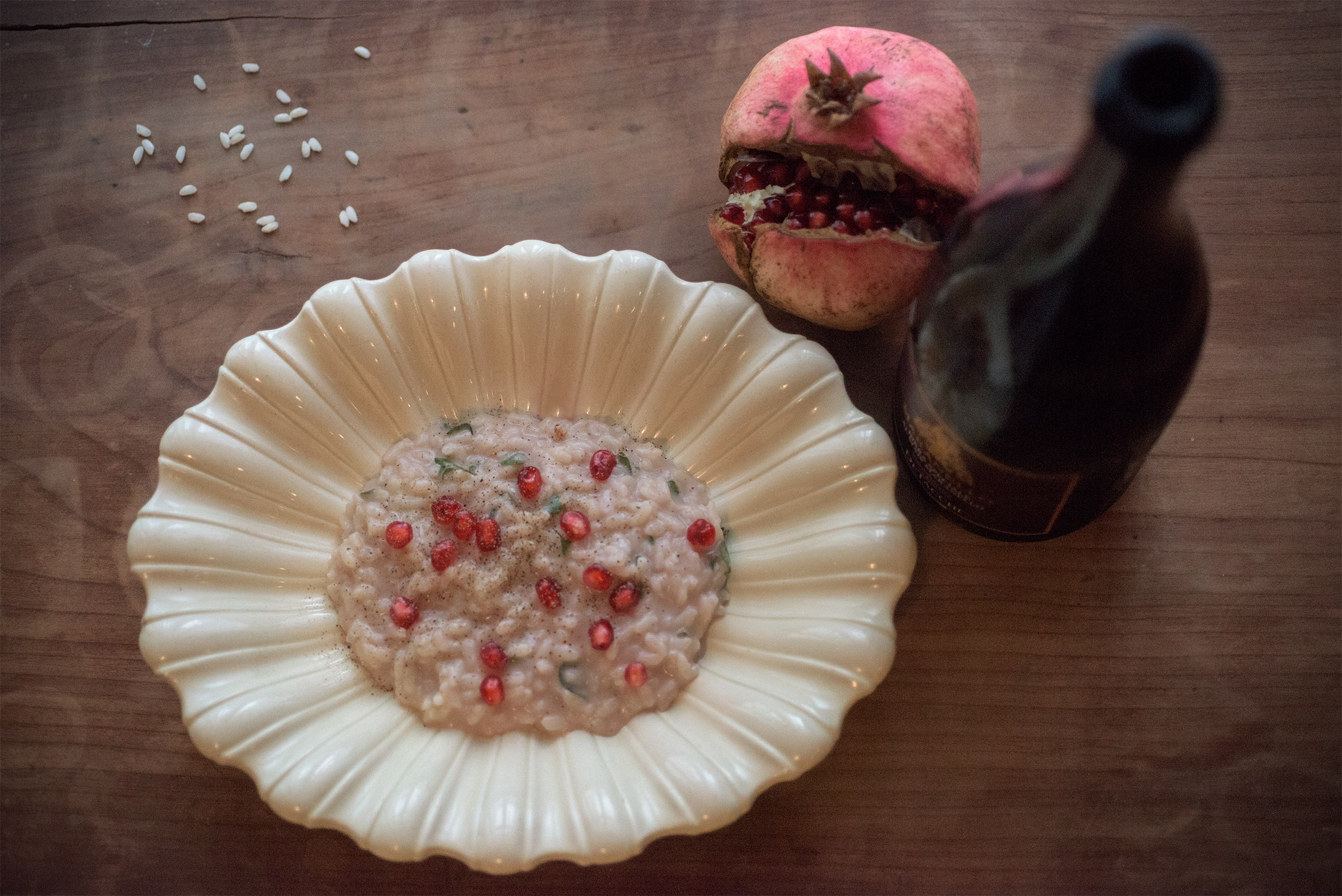 Risotto di Vialone Nano stagionato alla birra Maranello e Melograno