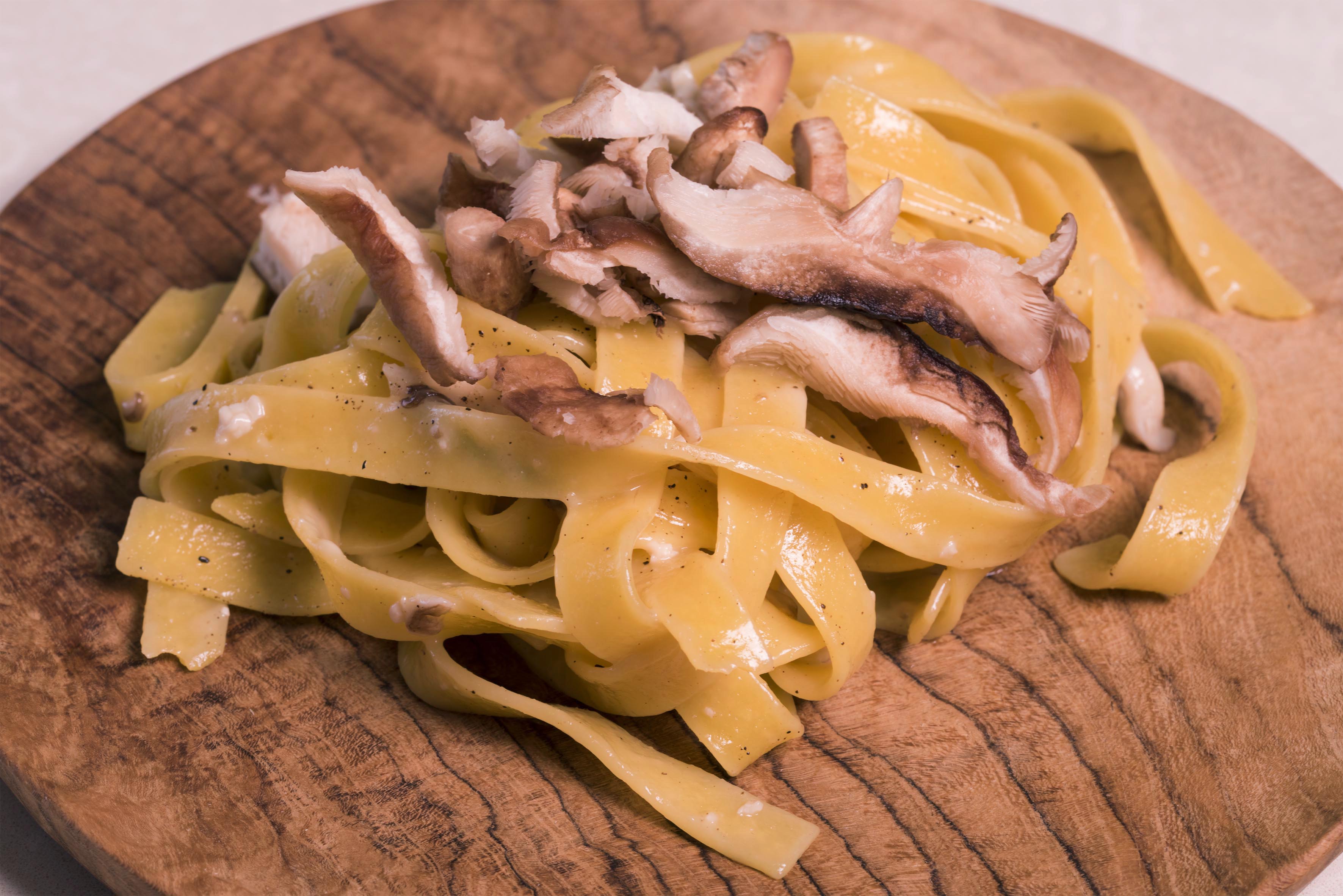 Gluten Free Tagliatelle with Camembert cheese and Shiitake mushrooms